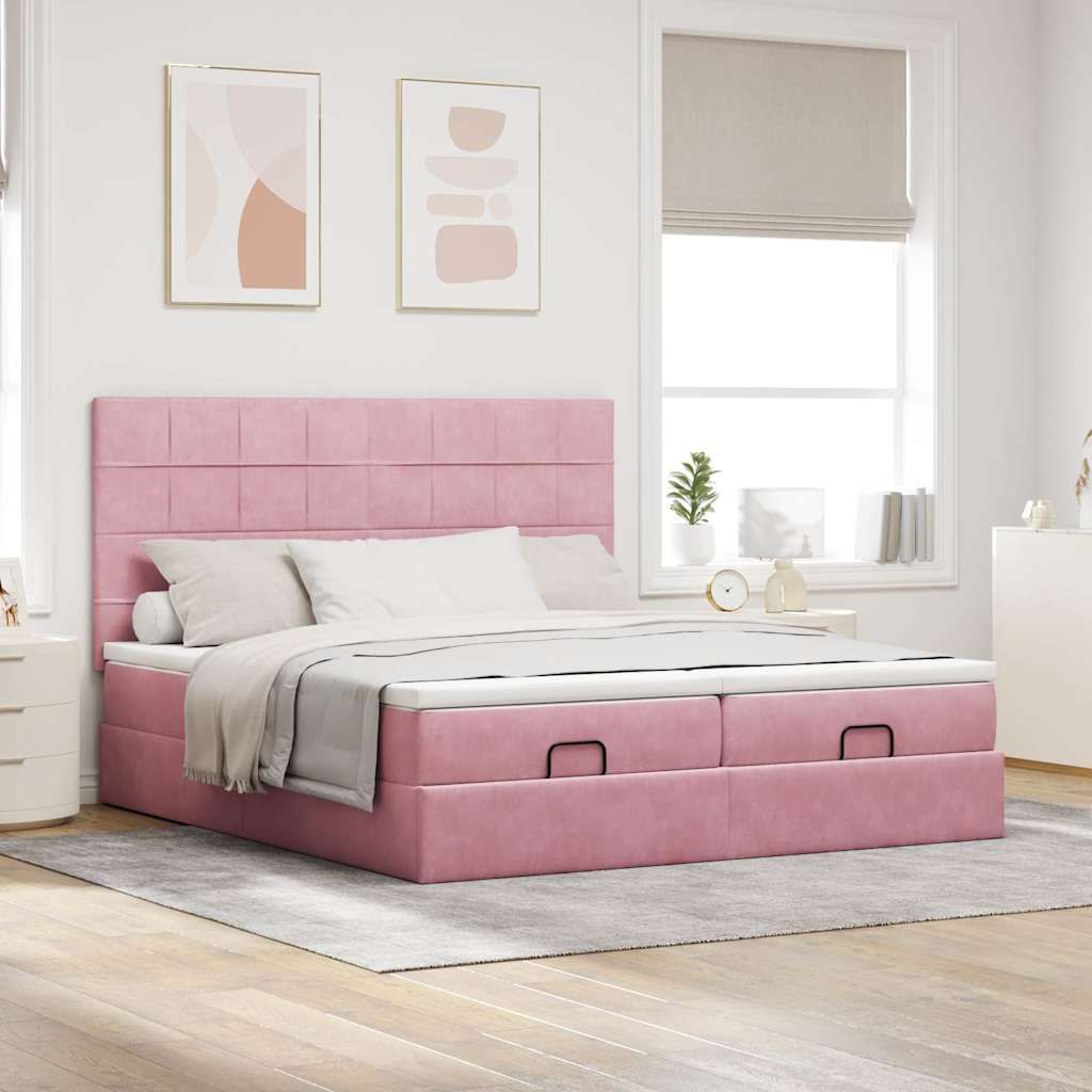 Ottoman Bed Met Matrassen 180X200Cm Fluweel 180 x 200 cm Roze
