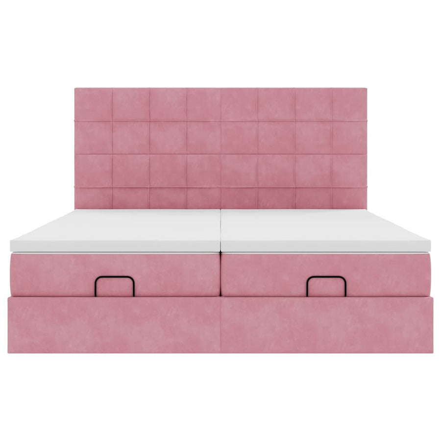 Ottoman Bed Met Matrassen 180X200Cm Fluweel 180 x 200 cm Roze