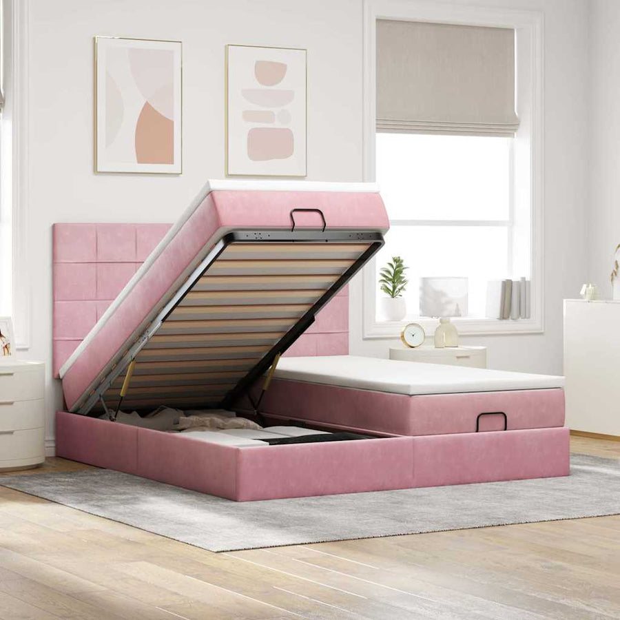 Ottoman Bed Met Matrassen 180X200Cm Fluweel 180 x 200 cm Roze