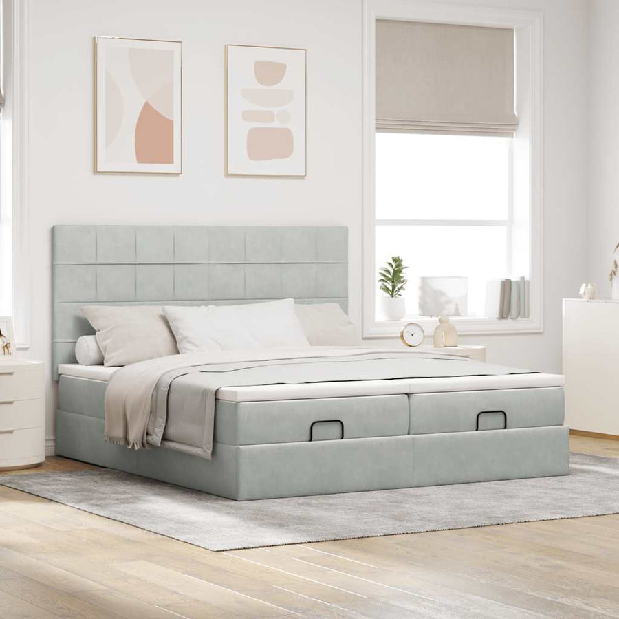 Ottoman bed met matrassen 200x200cm fluweel lichtgrijs