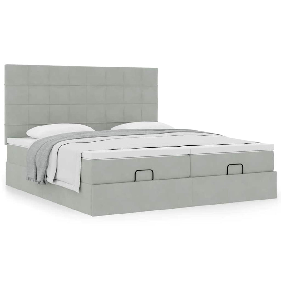 Ottoman bed met matrassen 200x200cm fluweel lichtgrijs