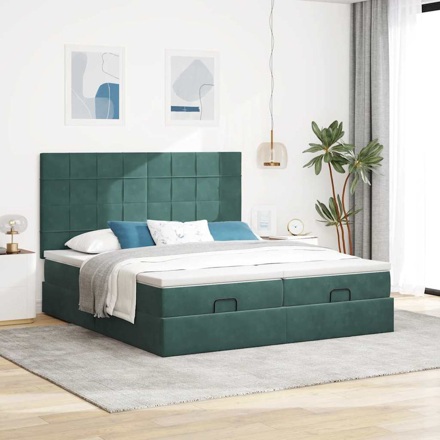 Ottoman bed met matrassen 200x200cm fluweel donkergroen
