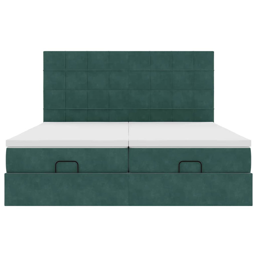 Ottoman bed met matrassen 200x200cm fluweel donkergroen