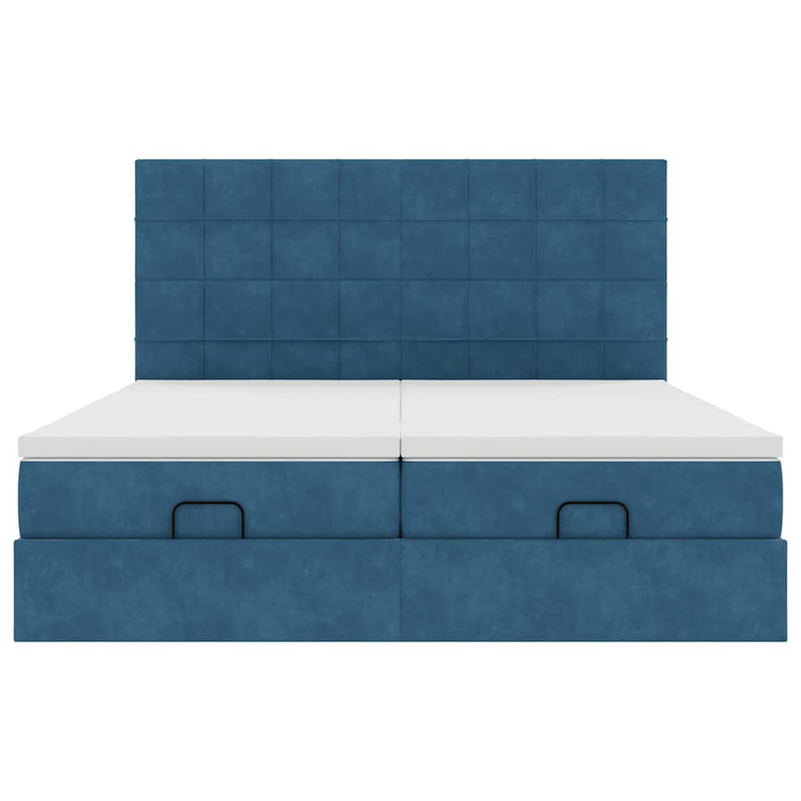 Ottoman bed met matrassen 200x200cm fluweel donkerblauw