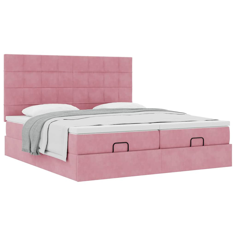 Ottoman bed met matrassen 200x200cm fluweel roze