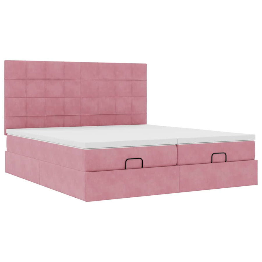 Ottoman bed met matrassen 200x200cm fluweel roze