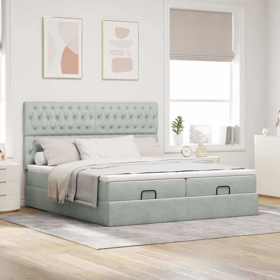Ottoman bed met matrassen 160x200cm fluweel lichtgrijs