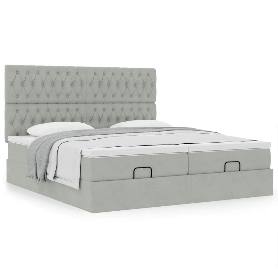 Ottoman bed met matrassen 160x200cm fluweel lichtgrijs