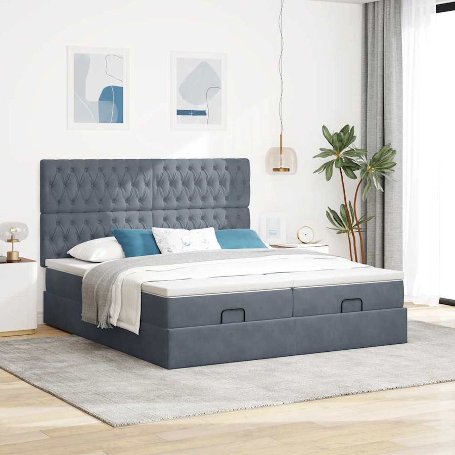 Ottoman bed met matrassen 160x200cm fluweel donkergrijs