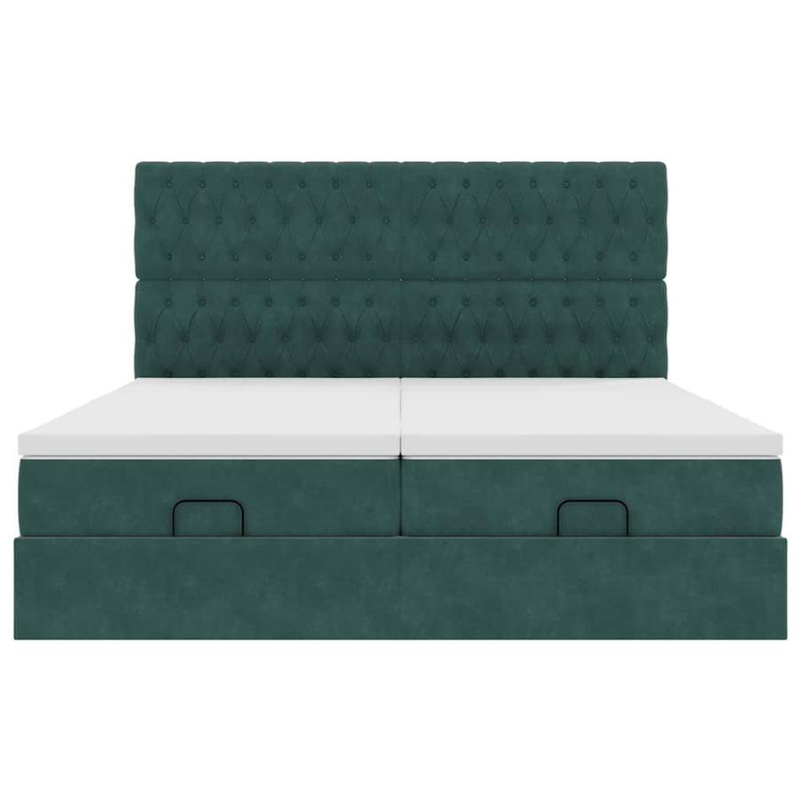 Ottoman bed met matrassen 160x200cm fluweel donkergroen