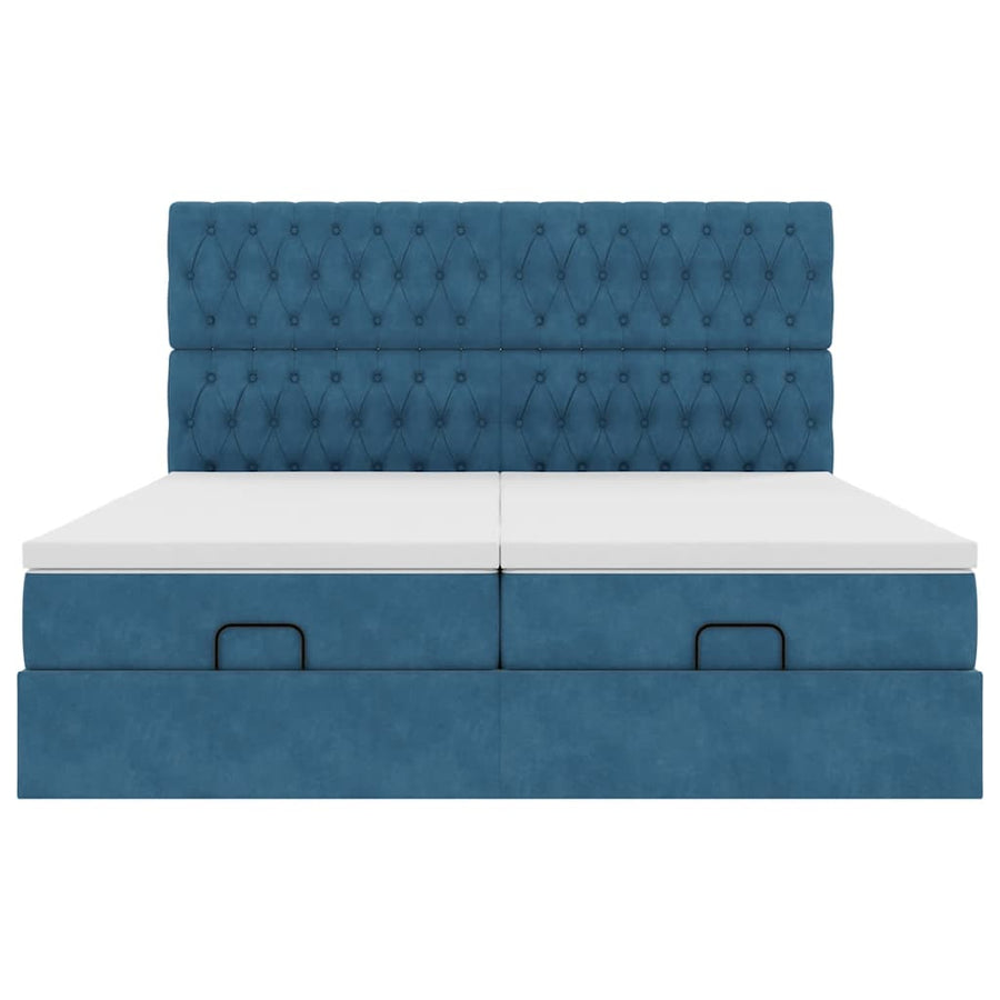 Ottoman bed met matrassen 160x200cm fluweel donkerblauw