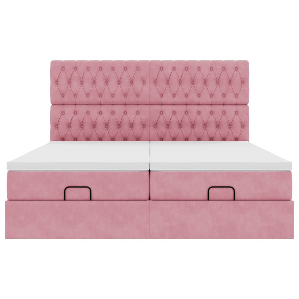 Ottoman bed met matrassen 160x200cm fluweel roze