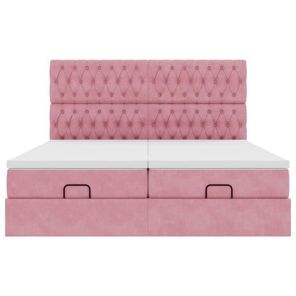 Ottoman bed met matrassen 160x200cm fluweel roze