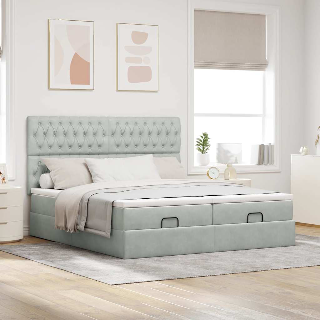 Ottoman bed met matrassen 180x200cm fluweel lichtgrijs