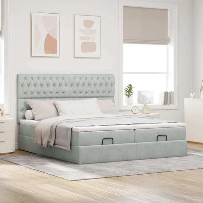 Ottoman bed met matrassen 180x200cm fluweel lichtgrijs