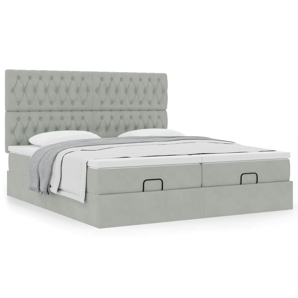 Ottoman bed met matrassen 180x200cm fluweel lichtgrijs