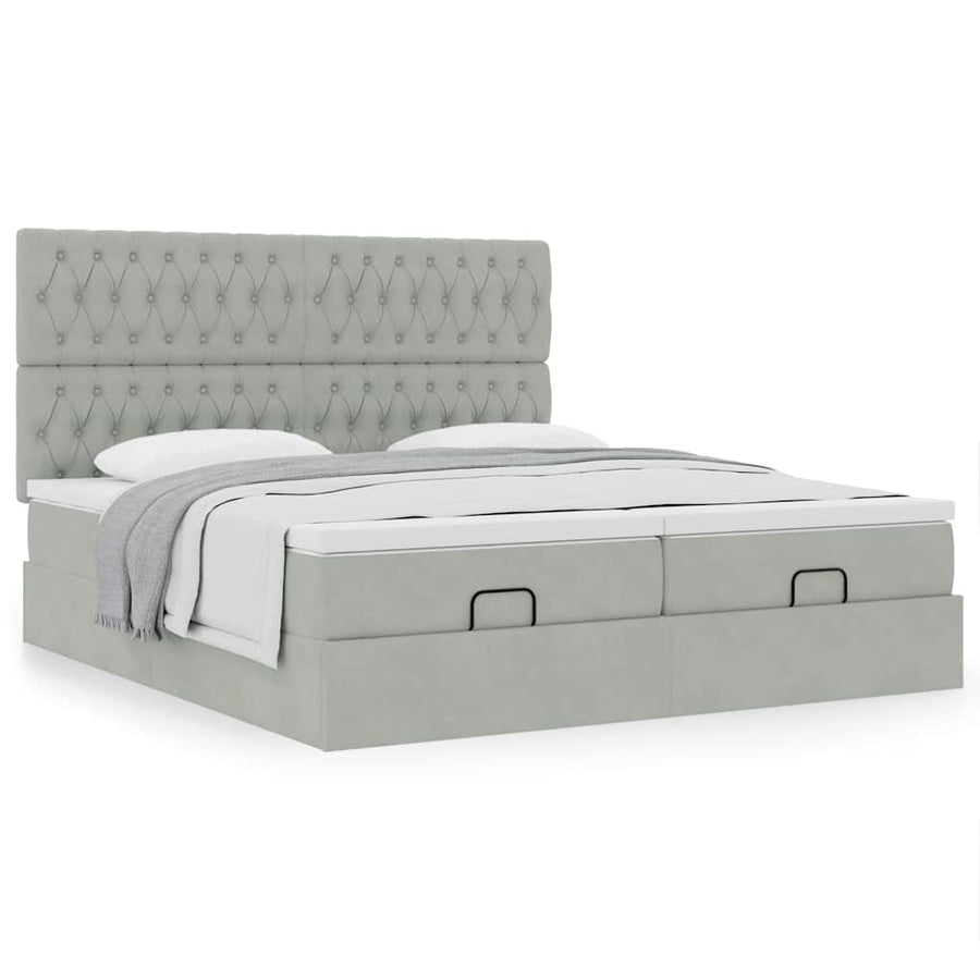 Ottoman bed met matrassen 180x200cm fluweel lichtgrijs