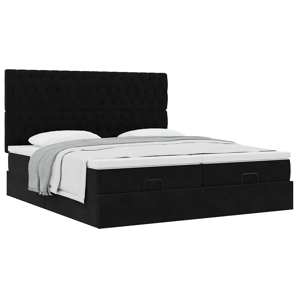 Ottoman bed met matrassen 180x200cm fluweel zwart