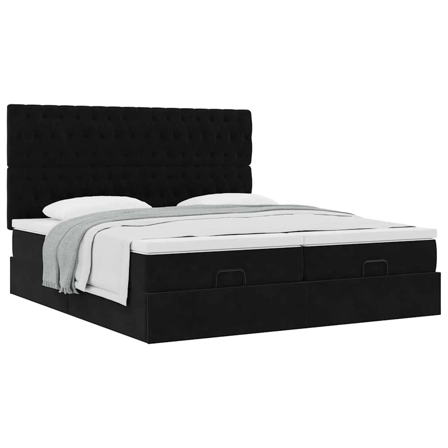 Ottoman bed met matrassen 180x200cm fluweel zwart