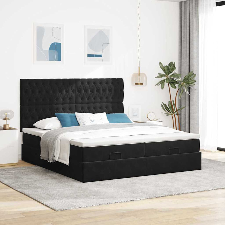 Ottoman bed met matrassen 180x200cm fluweel zwart