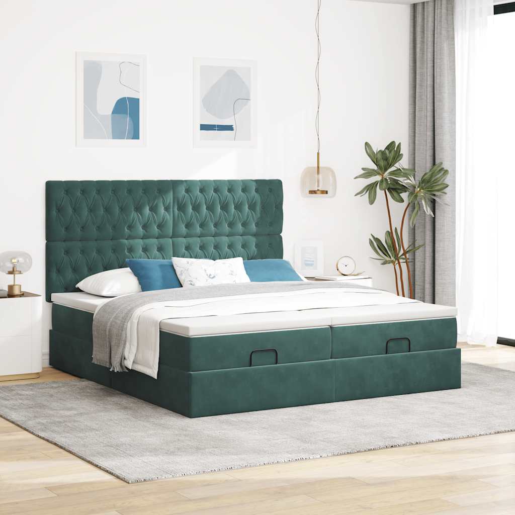 Ottoman bed met matrassen 180x200cm fluweel donkergroen