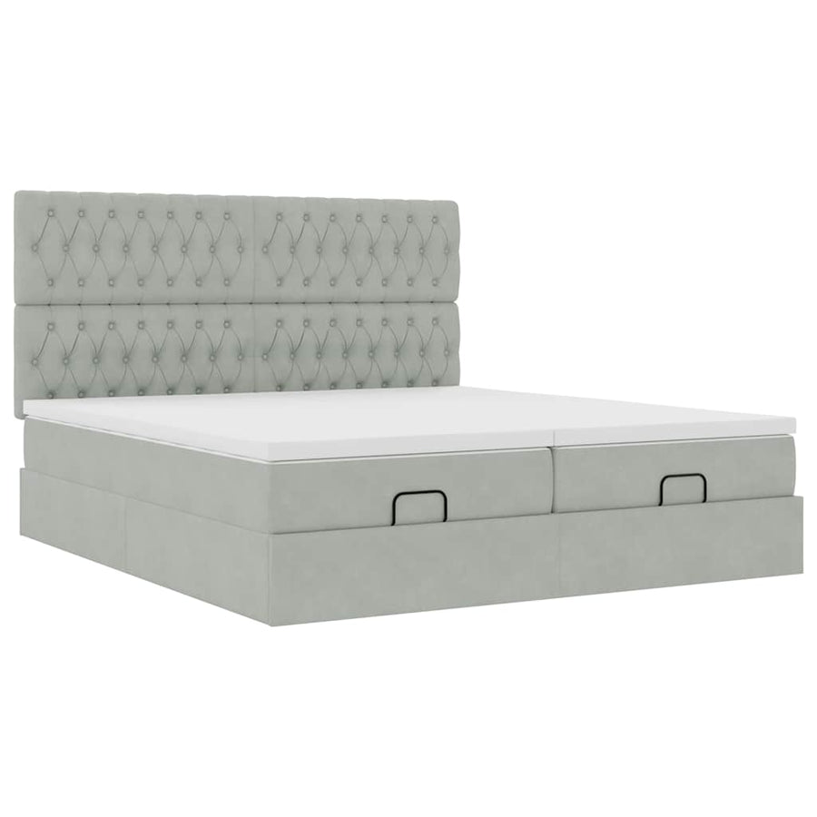 Ottoman bed met matrassen 200x200cm fluweel lichtgrijs