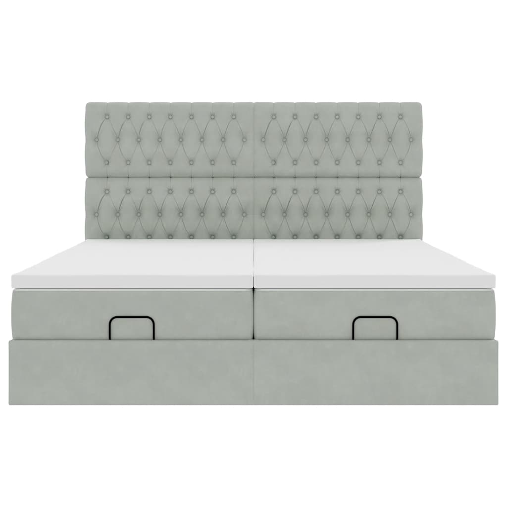 Ottoman bed met matrassen 200x200cm fluweel lichtgrijs