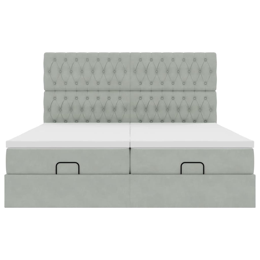 Ottoman bed met matrassen 200x200cm fluweel lichtgrijs