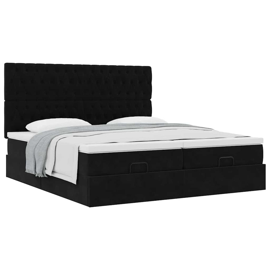 Ottoman bed met matrassen 200x200cm fluweel zwart
