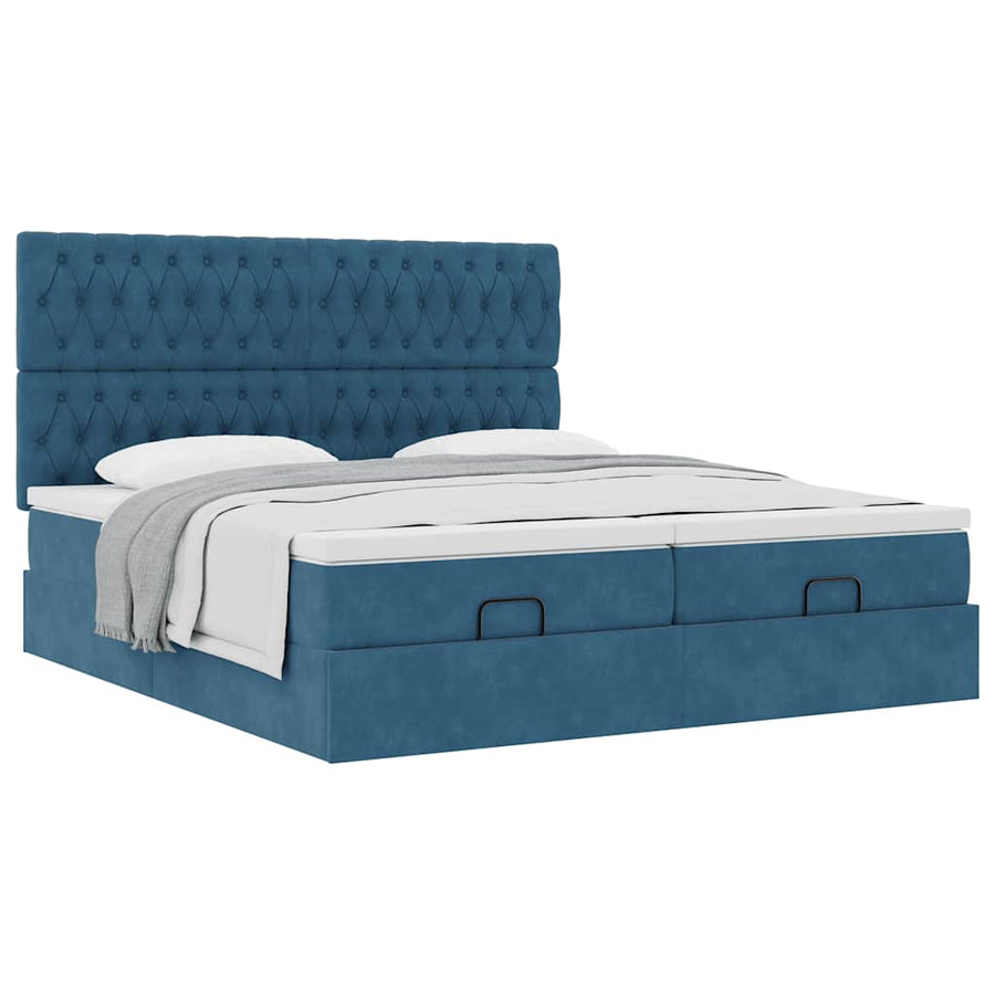 Ottoman bed met matrassen 200x200cm fluweel donkerblauw