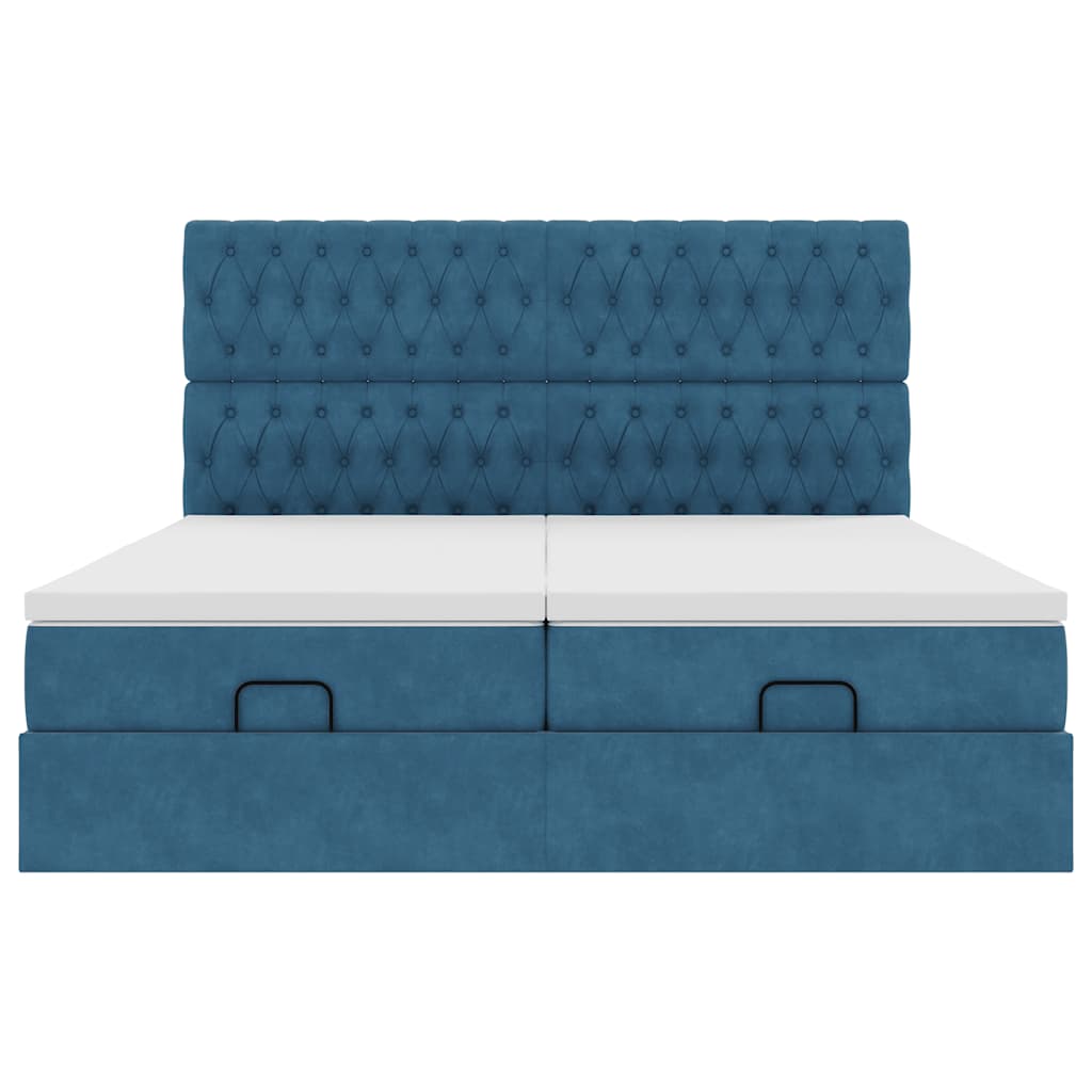 Ottoman bed met matrassen 200x200cm fluweel donkerblauw