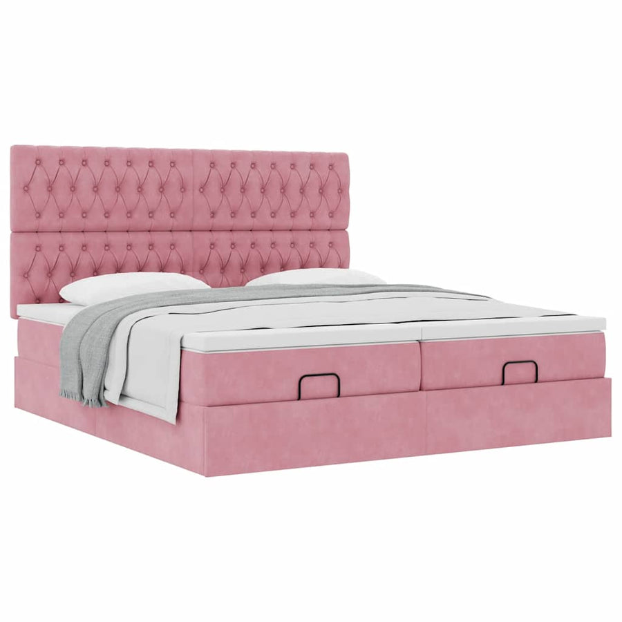 Ottoman bed met matrassen 200x200cm fluweel roze