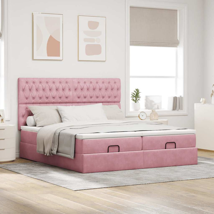 Ottoman bed met matrassen 200x200cm fluweel roze