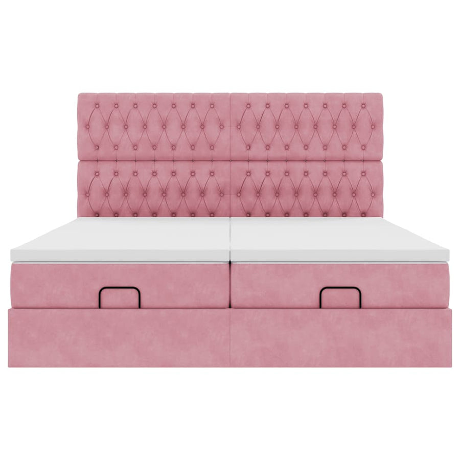 Ottoman bed met matrassen 200x200cm fluweel roze