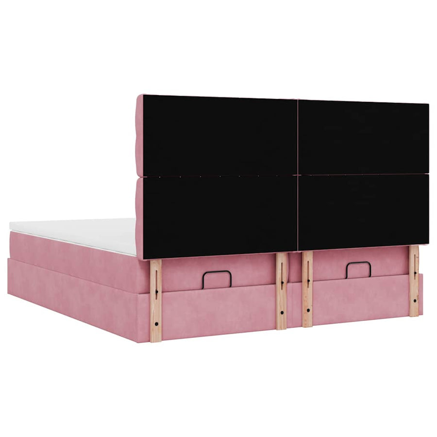 Ottoman bed met matrassen 200x200cm fluweel roze