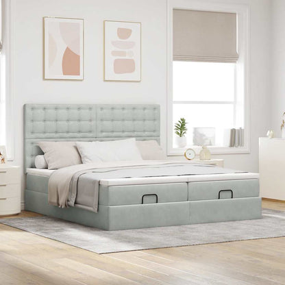 Ottoman bed met matrassen 160x200cm fluweel lichtgrijs