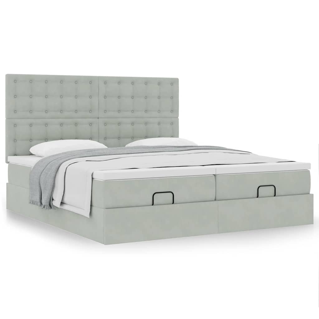Ottoman bed met matrassen 160x200cm fluweel lichtgrijs