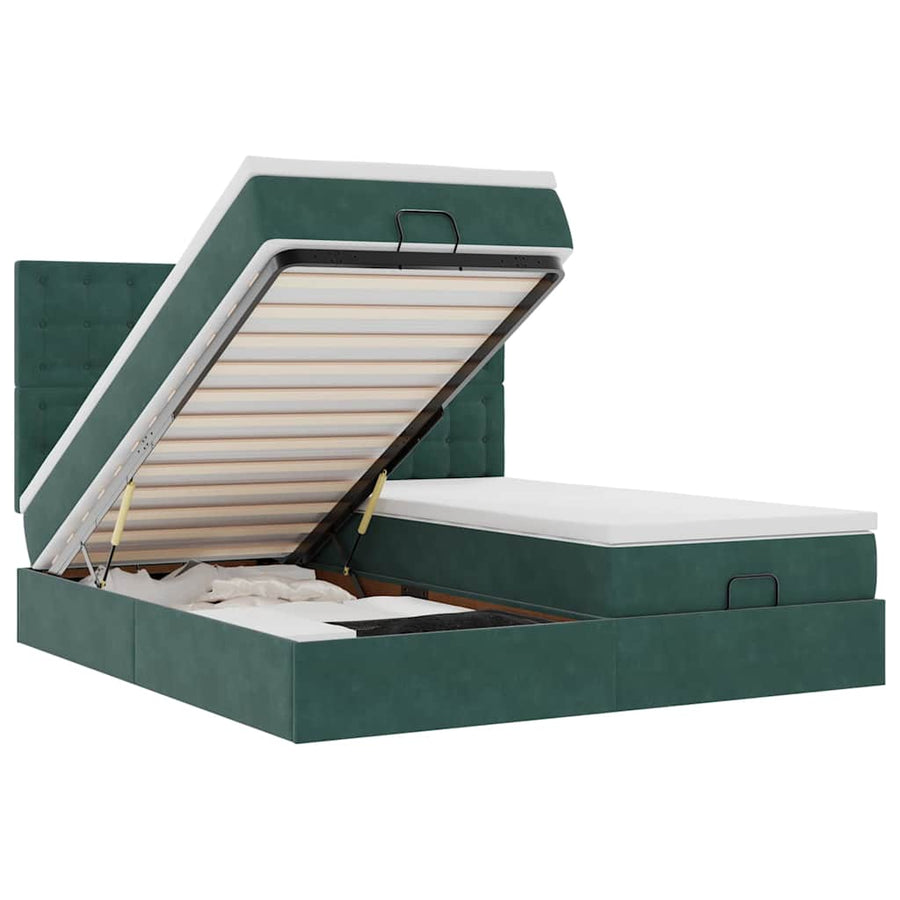 Ottoman Bed Met Matrassen 160X200Cm Fluweel 160 x 200 cm Donkergroen