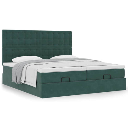 Ottoman Bed Met Matrassen 160X200Cm Fluweel 160 x 200 cm Donkergroen