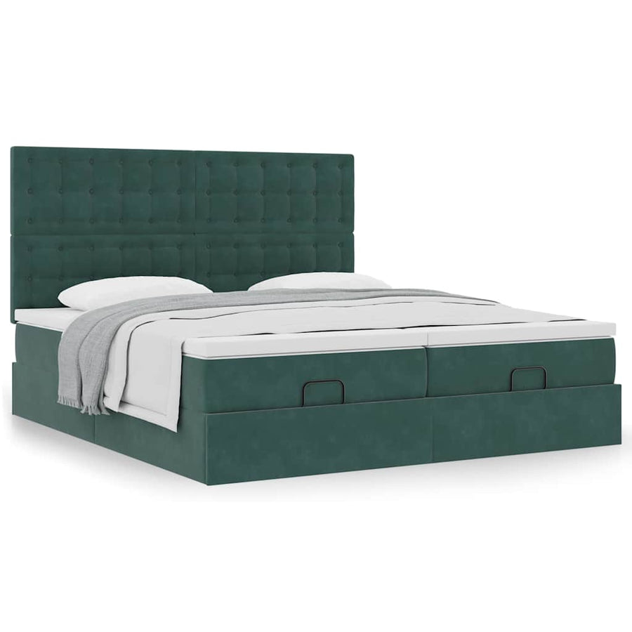 Ottoman Bed Met Matrassen 160X200Cm Fluweel 160 x 200 cm Donkergroen