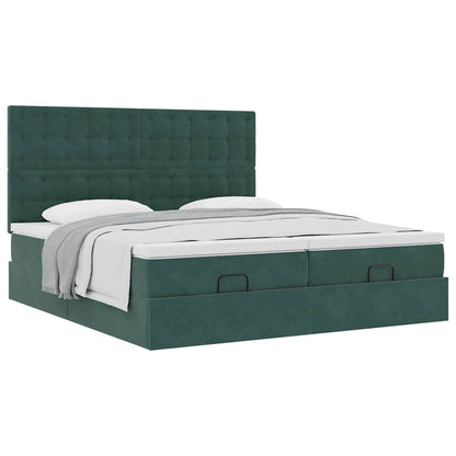 Ottoman Bed Met Matrassen 160X200Cm Fluweel 160 x 200 cm Donkergroen