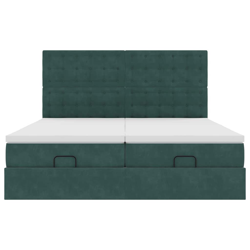 Ottoman Bed Met Matrassen 160X200Cm Fluweel 160 x 200 cm Donkergroen