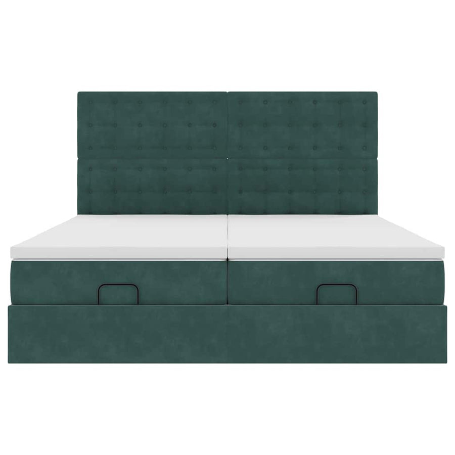 Ottoman Bed Met Matrassen 160X200Cm Fluweel 160 x 200 cm Donkergroen