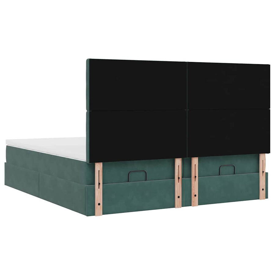 Ottoman Bed Met Matrassen 160X200Cm Fluweel 160 x 200 cm Donkergroen