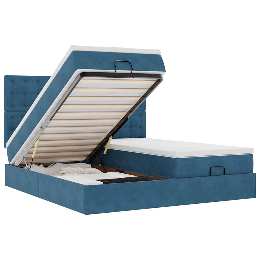 Ottoman Bed Met Matrassen 160X200Cm Fluweel 160 x 200 cm Donkerblauw