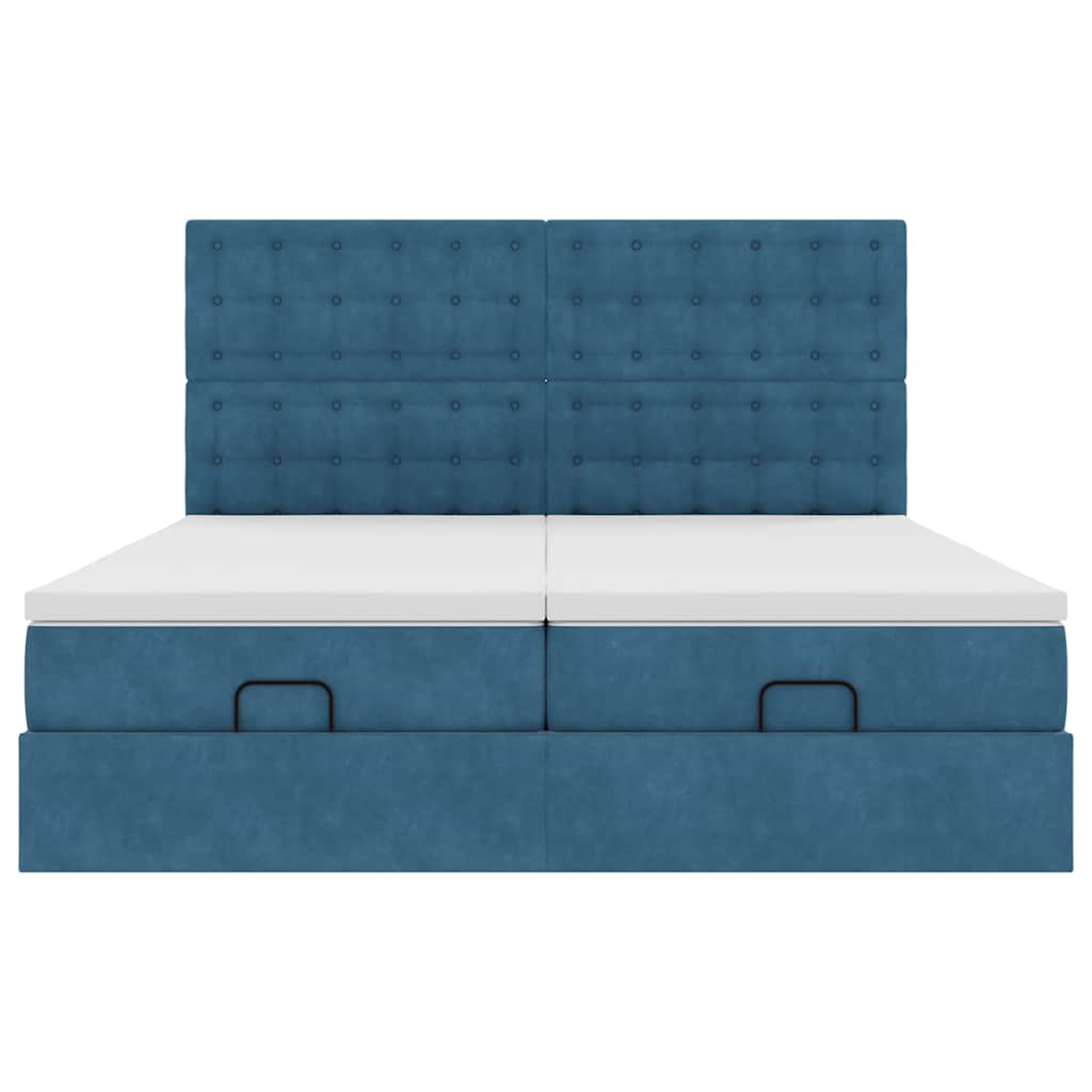 Ottoman Bed Met Matrassen 160X200Cm Fluweel 160 x 200 cm Donkerblauw