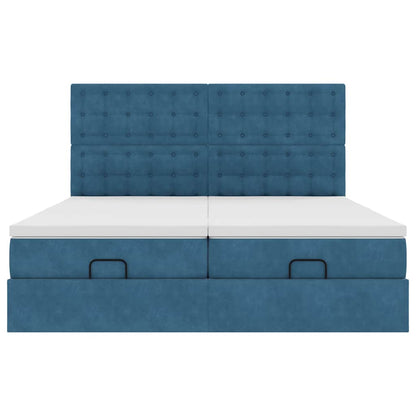Ottoman Bed Met Matrassen 160X200Cm Fluweel 160 x 200 cm Donkerblauw