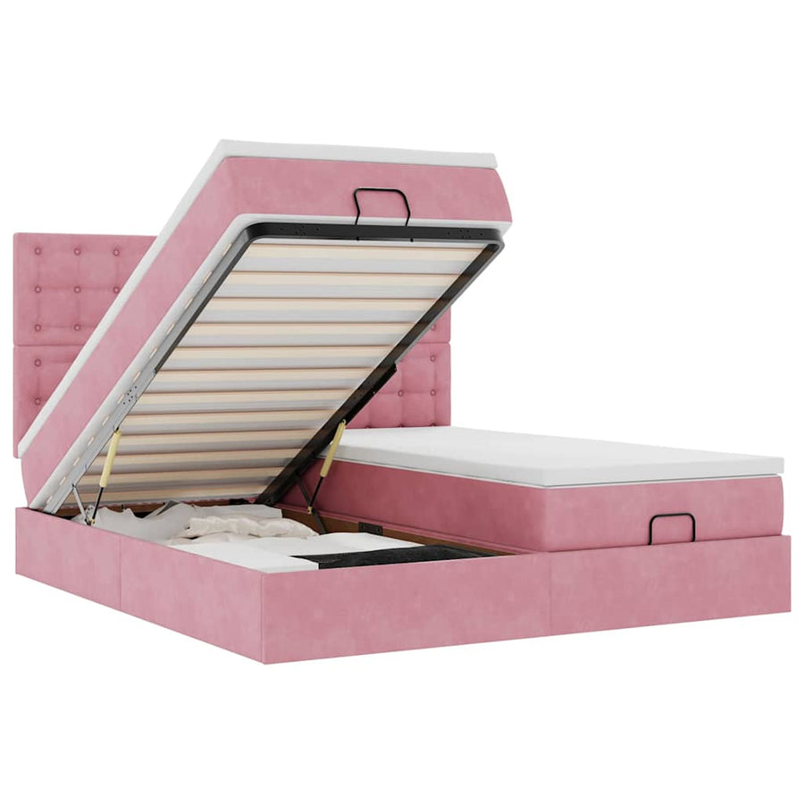 Ottoman Bed Met Matrassen 160X200Cm Fluweel 160 x 200 cm Roze