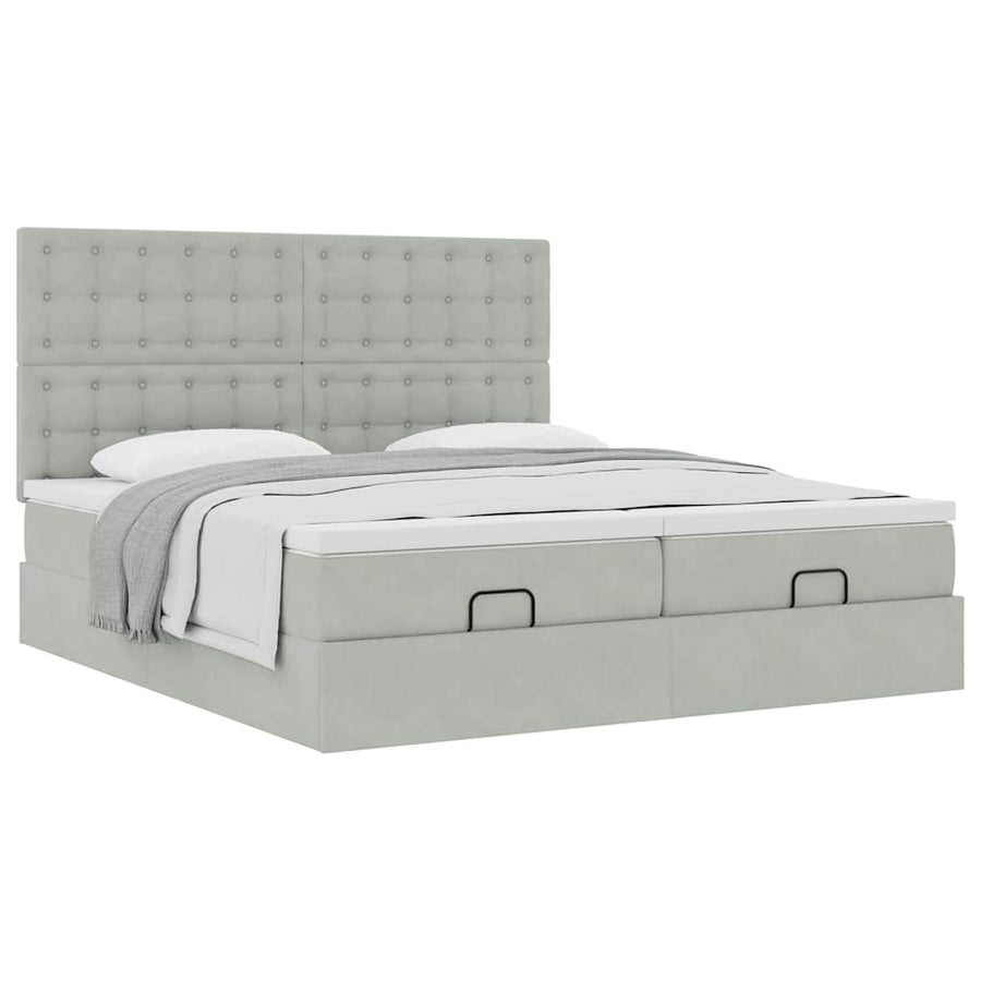 Ottoman bed met matrassen 180x200cm fluweel lichtgrijs