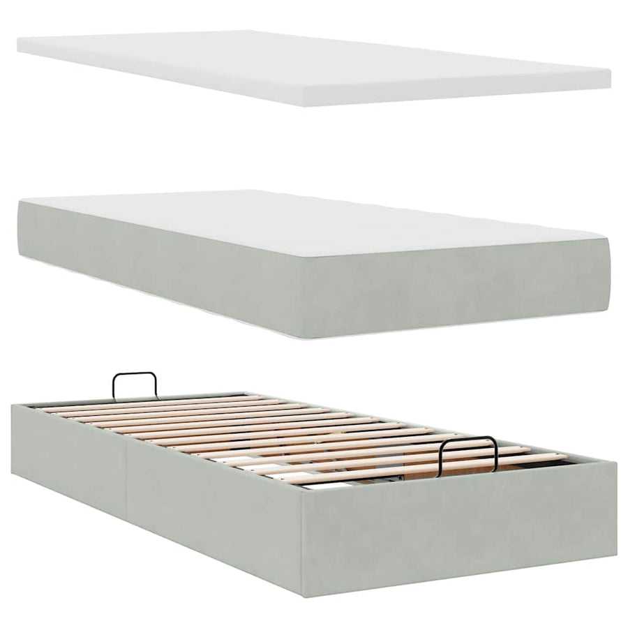 Ottoman bed met matrassen 180x200cm fluweel lichtgrijs